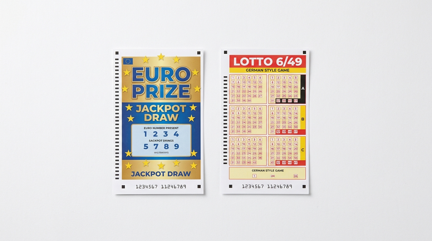 Zwei Lotto-Lose nebeneinander, eines fur EuroJackpot, eines fur Lotto 6/49