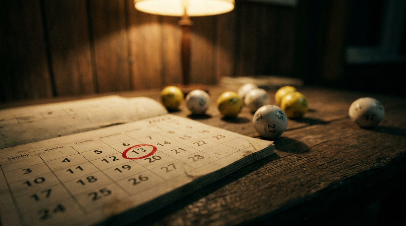 Kalenderblatt mit Datum Freitag 13. und Lotto-Kugeln